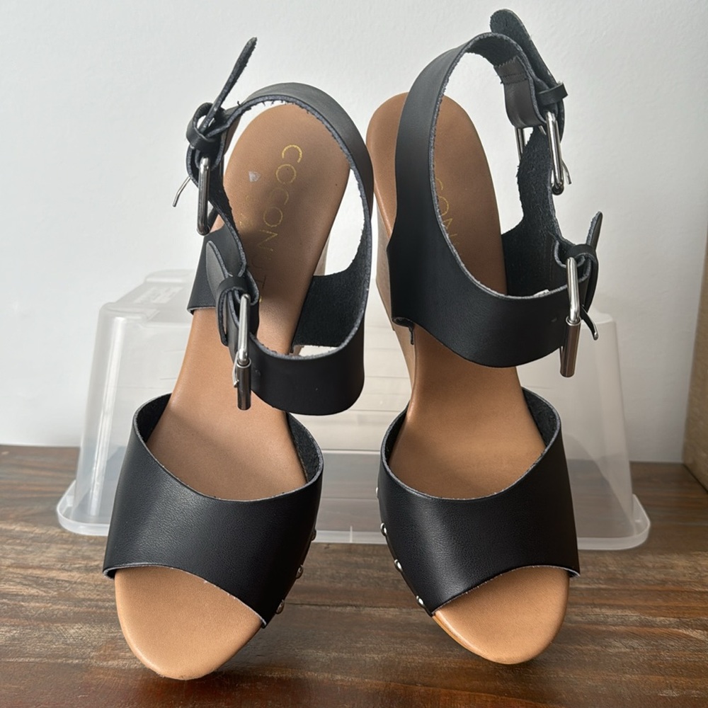 Coconuts by Matisse Peace Black Double Buckle Platform Wedge Sandal 9 - Picture 4 of 6